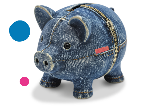 Piggy bank made out of blue denim