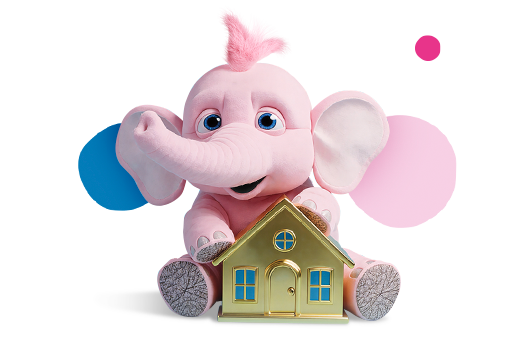 Tiny the elephant with golden house