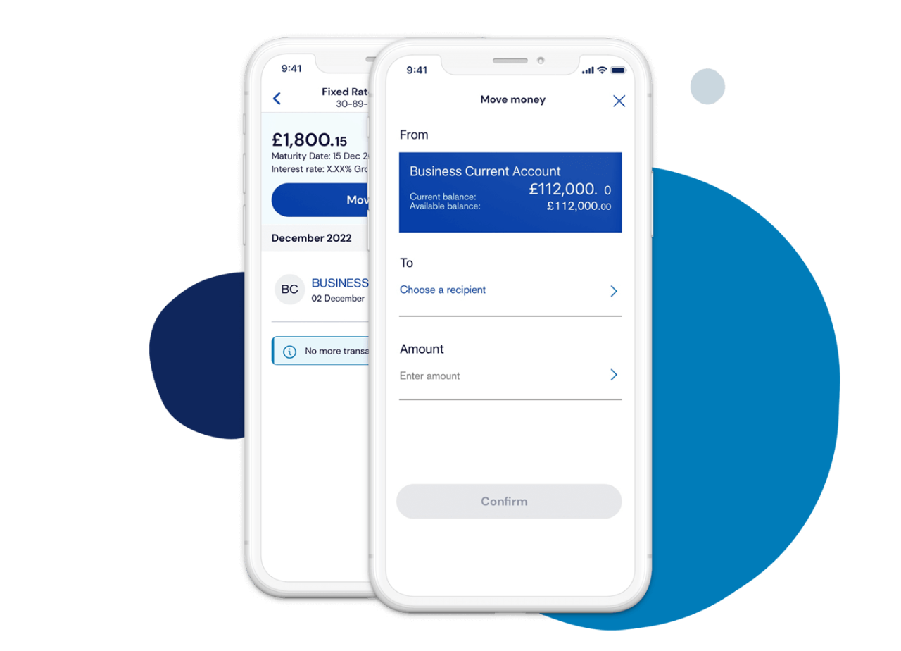 Two mobile phones with TSBs business banking app on screen.