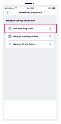 Tap on the account and 'New standing order'.
