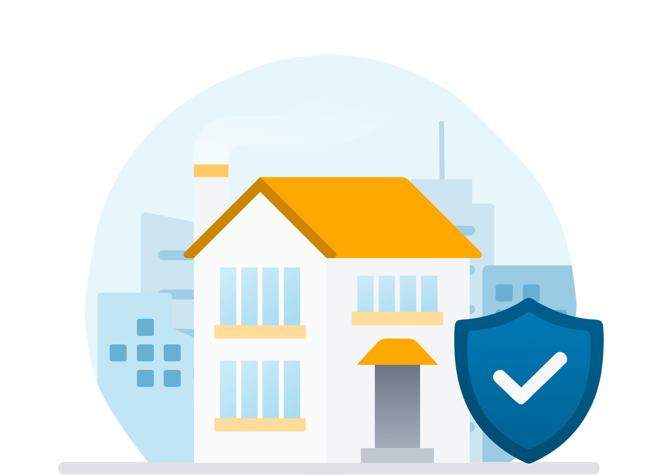 White house with blue security tick