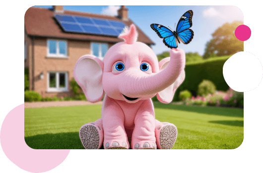 Tiny the pink elephant with blue butterfly on their trunk