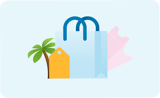 Shopping bags, palm tree and tickets
