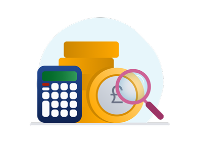 Calculaor and coin stack