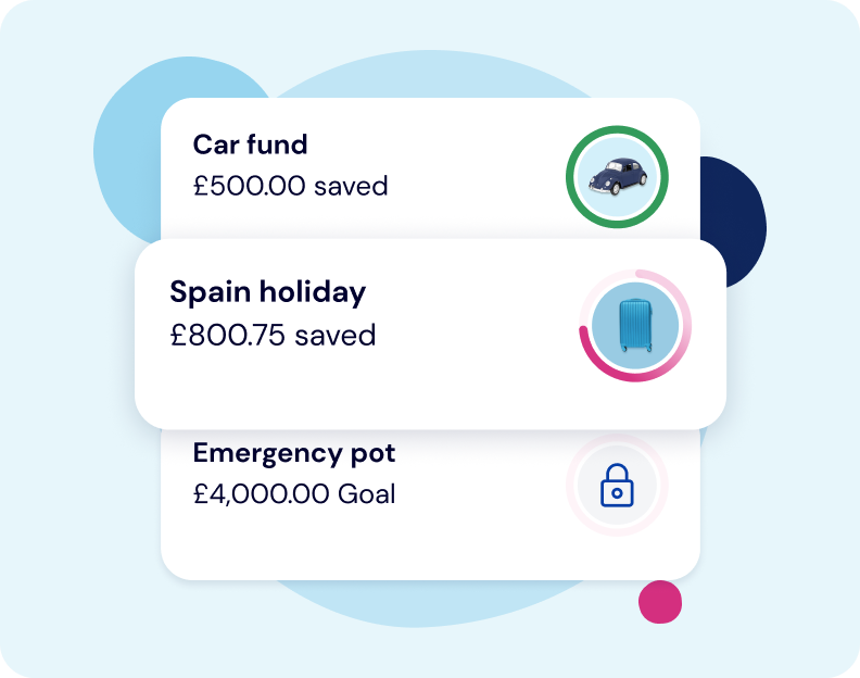 App screen showing savings and goals.